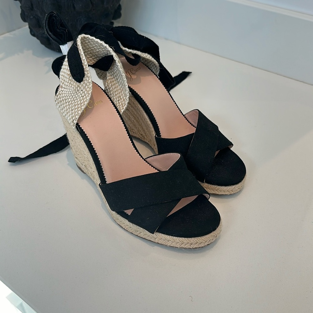 J crew black ankle strap sandals.